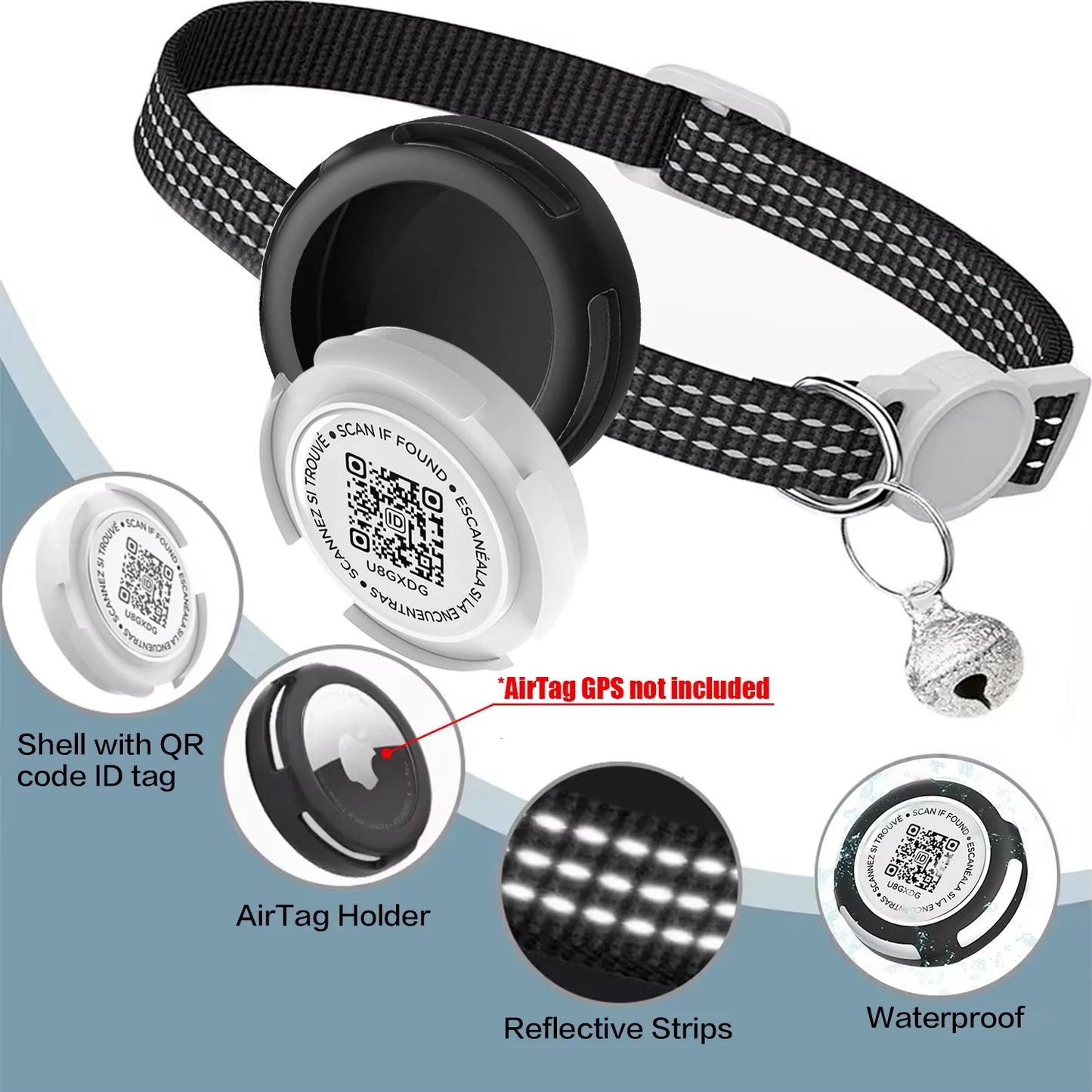 Reflective Kitten Collar with AirTag Case & QR Tag