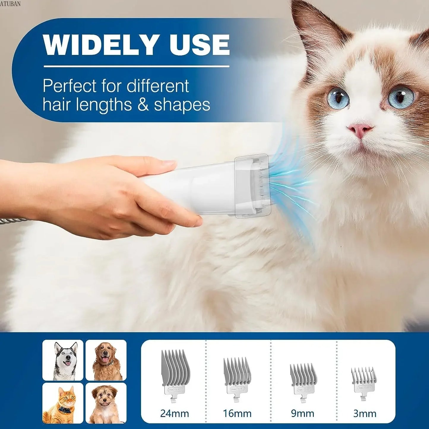 Pet-Friendly Grooming Kit| Low Noise vacuum cleaner with 2.3L Suction Dust Cup