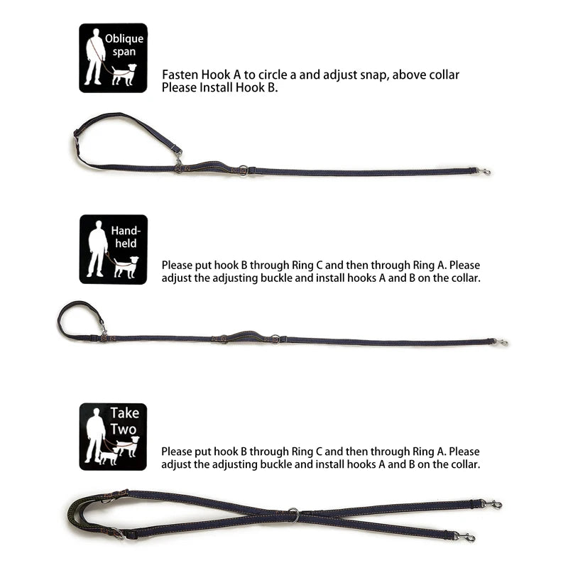 Multifunctional Free Hands & Double Head Dog Leash