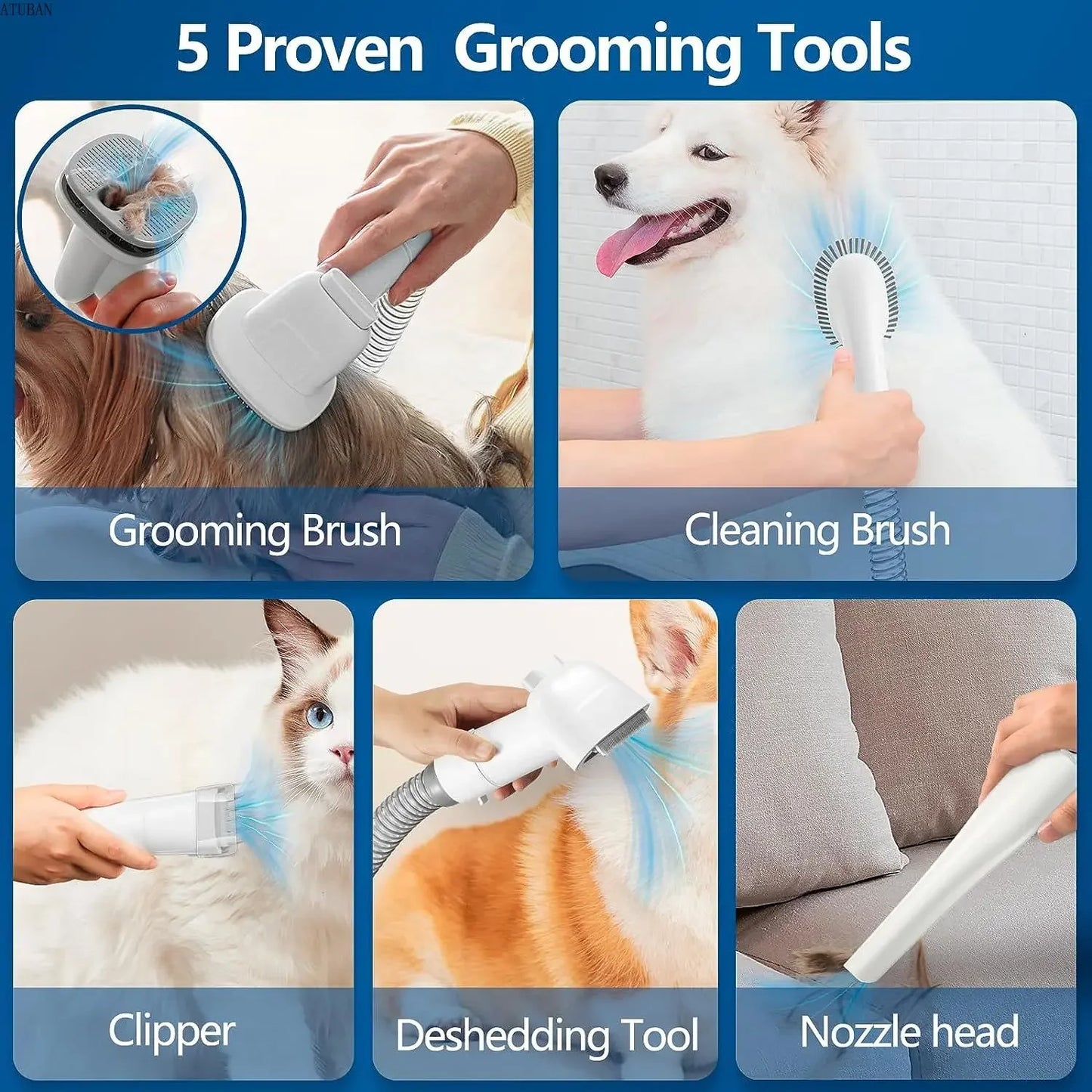Pet-Friendly Grooming Kit| Low Noise vacuum cleaner with 2.3L Suction Dust Cup